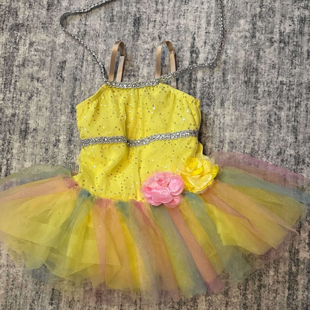 Glittering Yellow Tutu with Floral Accents, Size 2-3 Toddler